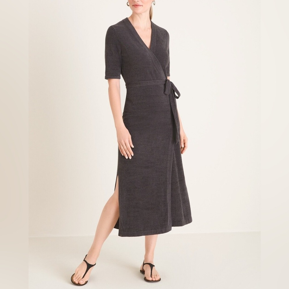 Barefoot Dreams CozyChic Lite Midi Wrap Dress Carbon Gray Size XL